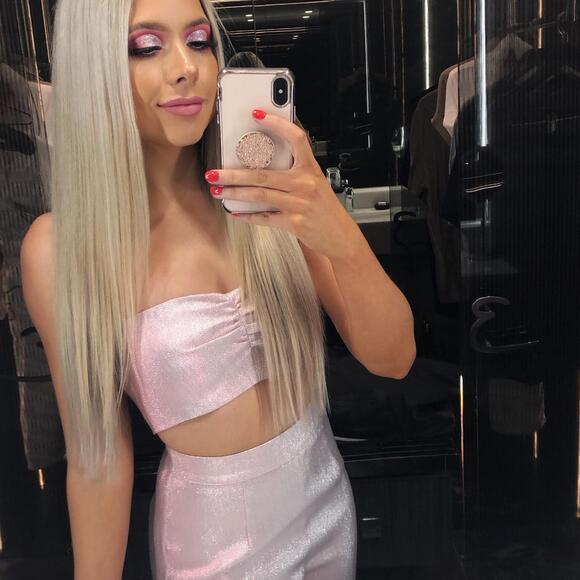 White Fox Boutique Stargazing Pants and All Mine Crop Top Set Baby Pink - Size L - Picture 1 of 16